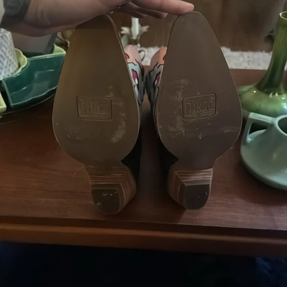 Dingo Black, Blue, and Pink Cowboy Boots with Hearts and Flowers - Picture 5 of 5